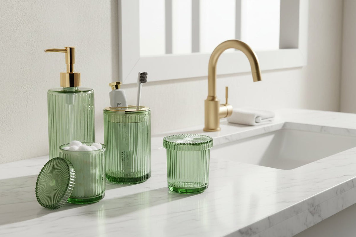 4-Piece Green Glass Bathroom Set - HausIna