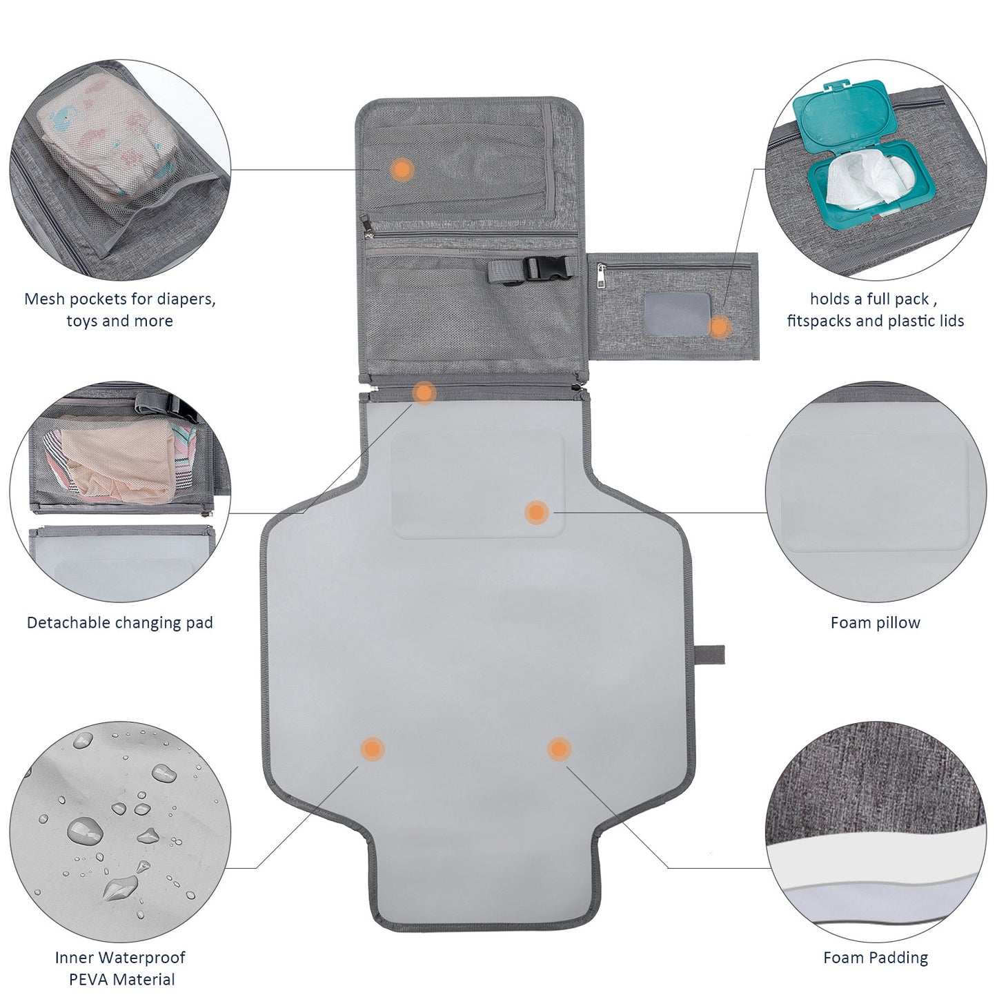 Portable Baby Changing Mat – Foldable with Memory Foam Pillow