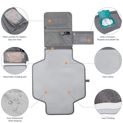 Portable Baby Changing Mat – Foldable with Memory Foam Pillow