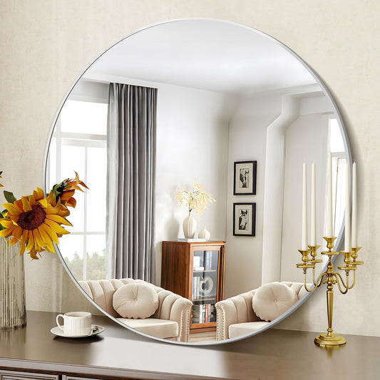 Round Wall Mirror – Silver Frame - HausIna