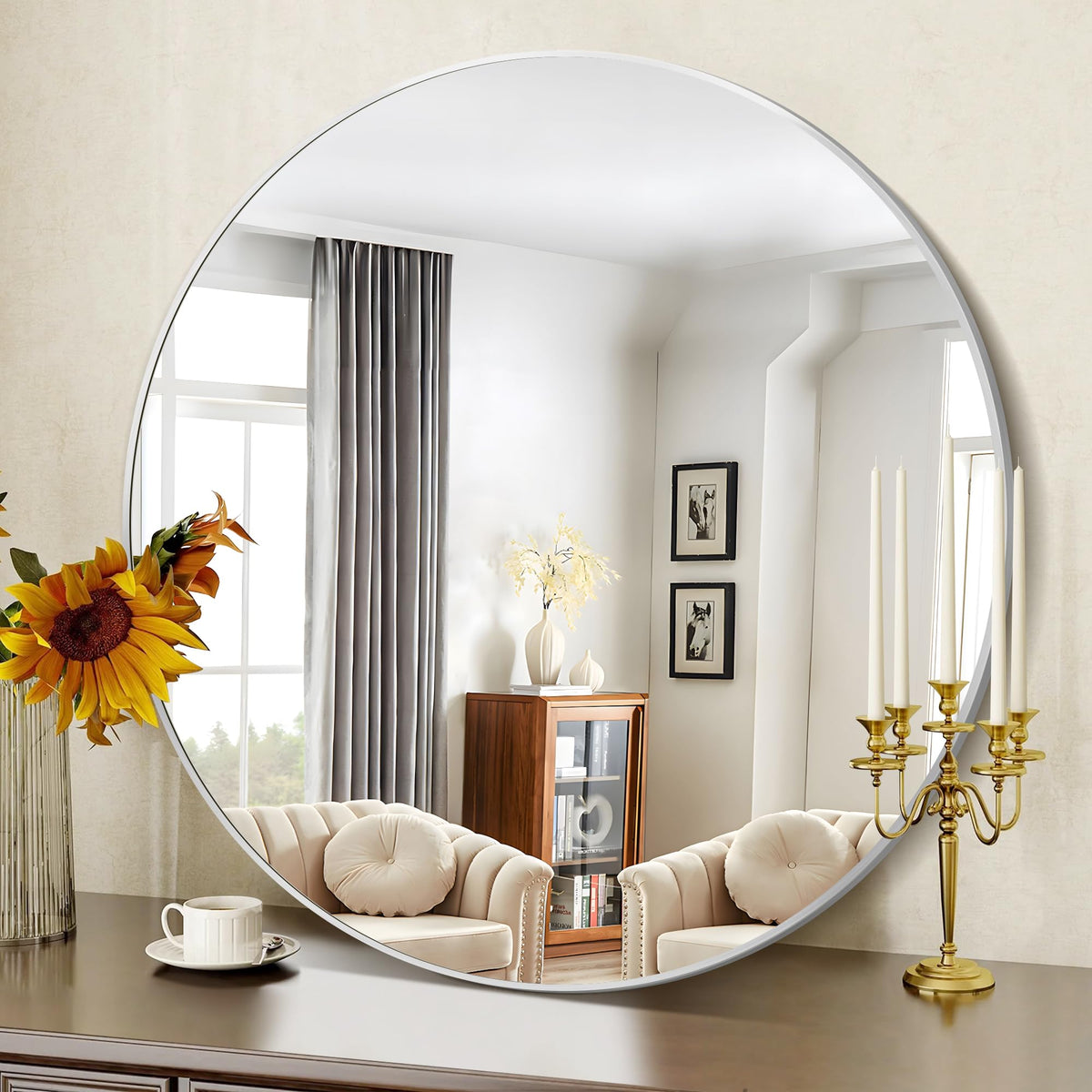 Round Wall Mirror – Silver Frame - HausIna